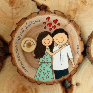 Hand-Painted Wooden Couple Portrait & Name Plate